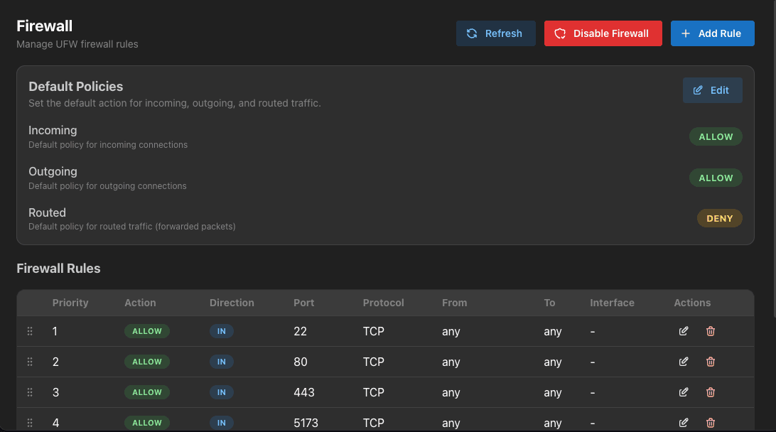 NovaNAS Firewall & Network